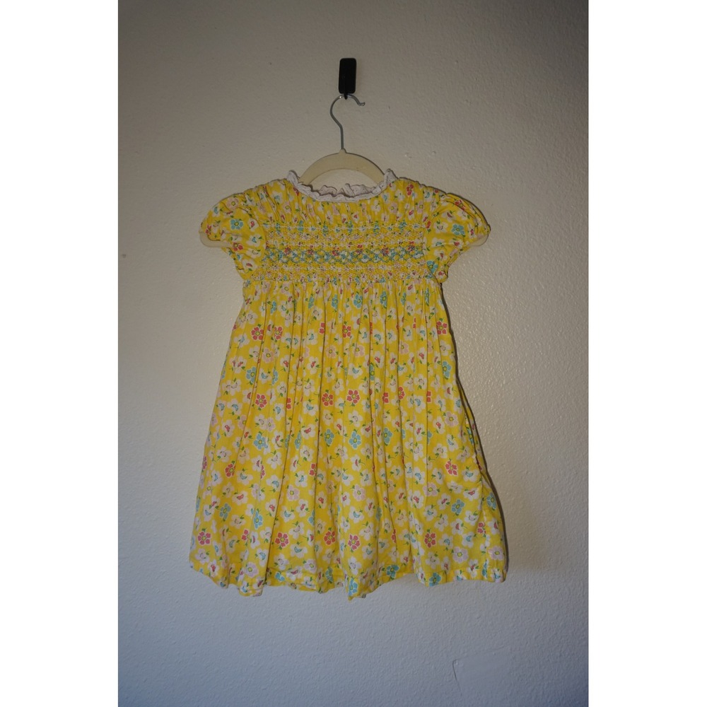 Mini Boden Smocked Floral Dress Cottagecore Vintage Style Yellow Kids Size 6-7Y